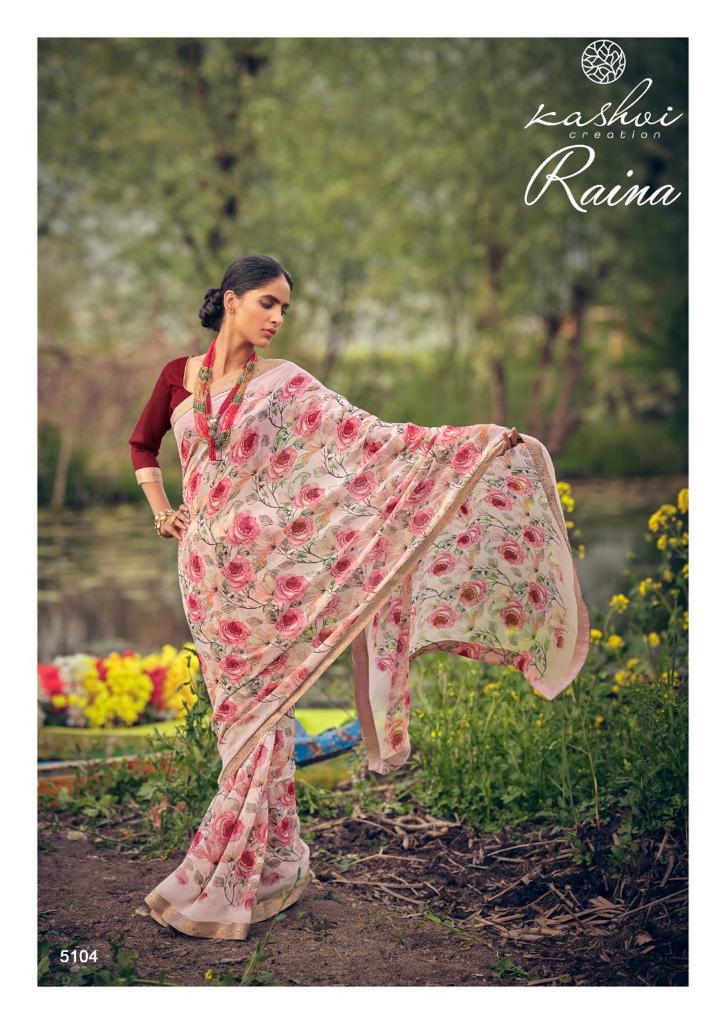 lt kashvi creation raina georgget elegant print saree catalog