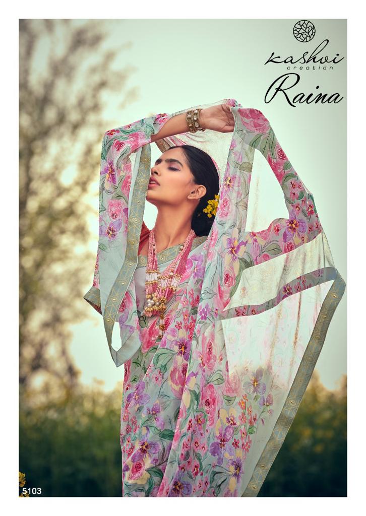 lt kashvi creation raina georgget elegant print saree catalog