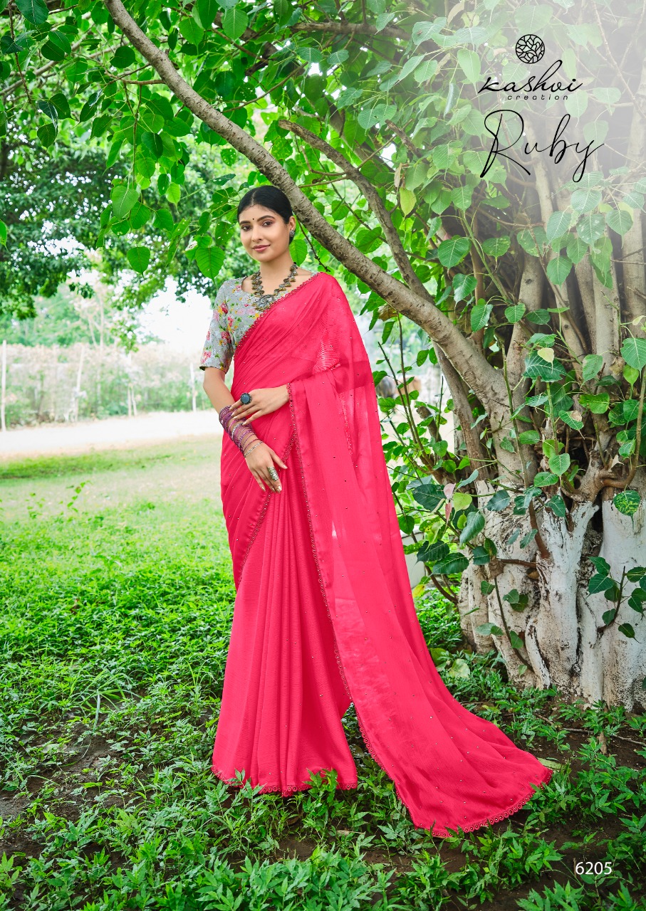 lt kashvi creation ruby Moss shiffon elegant print saree catalog