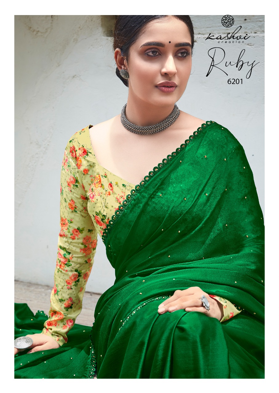 lt kashvi creation ruby Moss shiffon elegant print saree catalog