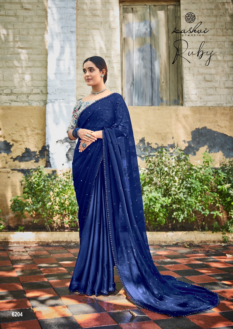 lt kashvi creation ruby Moss shiffon elegant print saree catalog