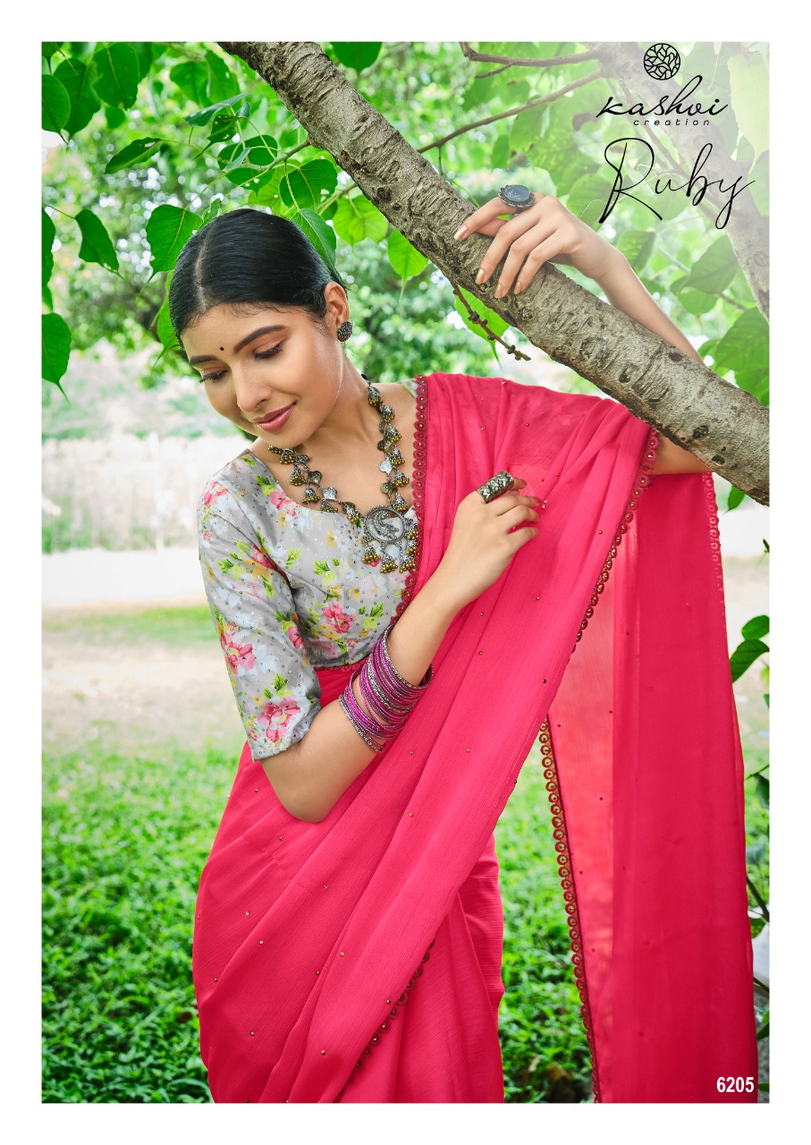 lt kashvi creation ruby Moss shiffon elegant print saree catalog