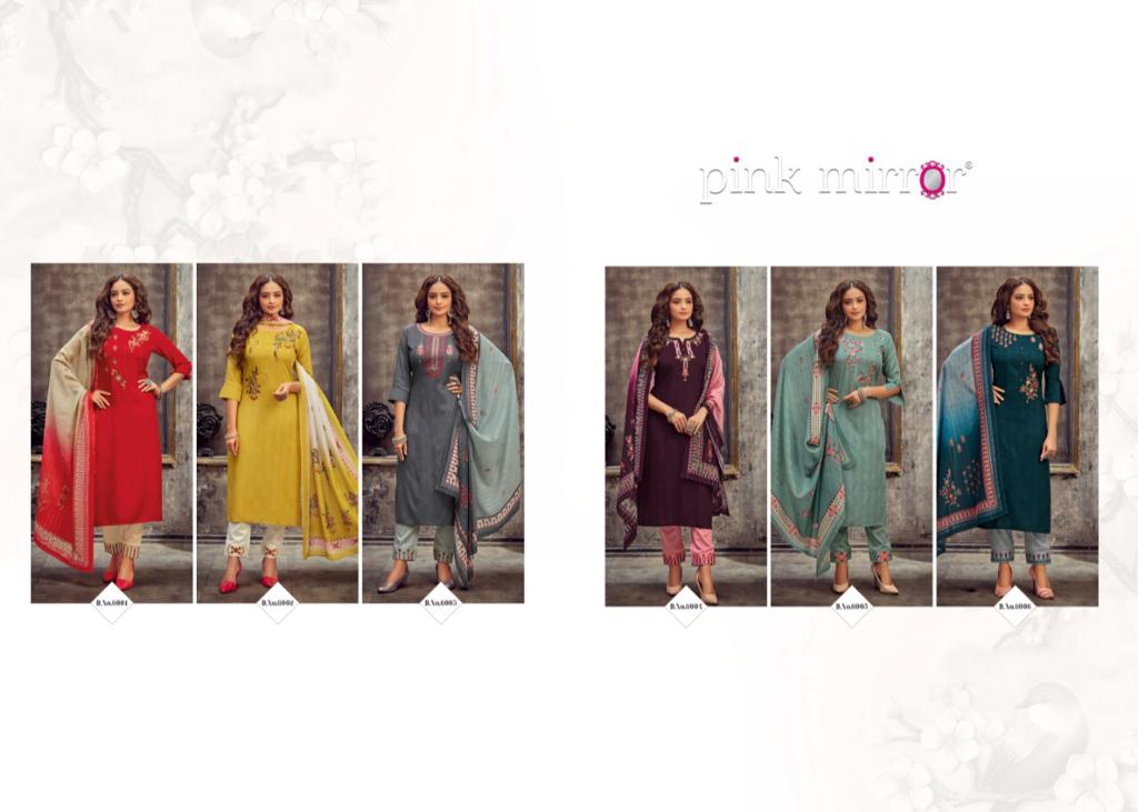 pink mirror vogue vol 6 viscos classic trendy look top with bottom and dupatta catalog