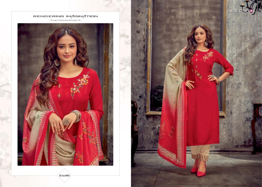 pink mirror vogue vol 6 viscos classic trendy look top with bottom and dupatta catalog