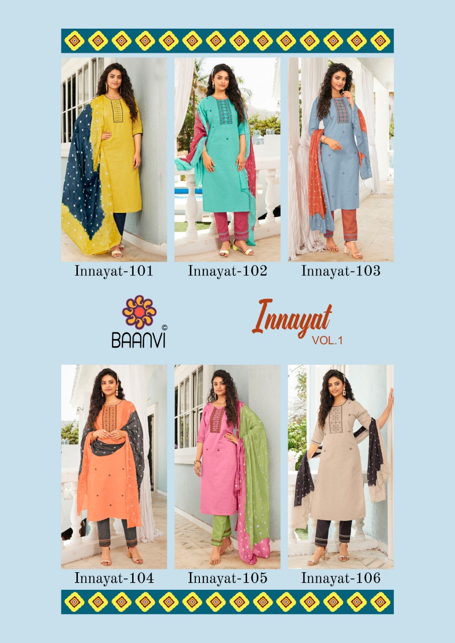 r studio innayat cotton decent embroidary look top with bottom and dupatta catalog