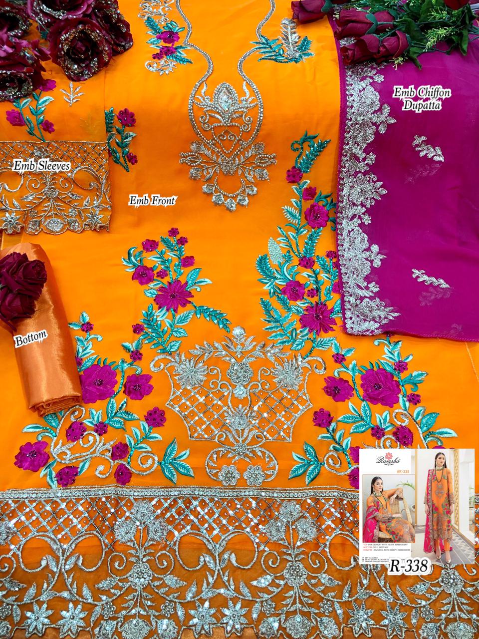 Ramsha ramsha vol 18 r 335 to r 338 Georgget gorgious look salwar suit catalog