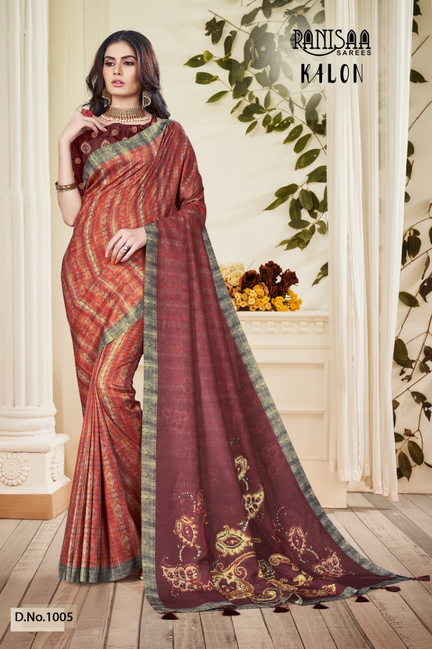 ranisaa sarees kalon  1001 to 1006 soft cotton elegant print saree catalog