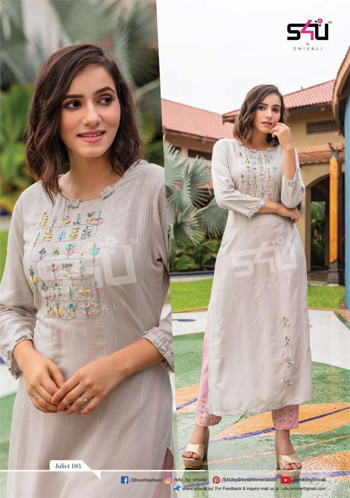 s4u juliet rayon gorgeous look kurti with pant catalog