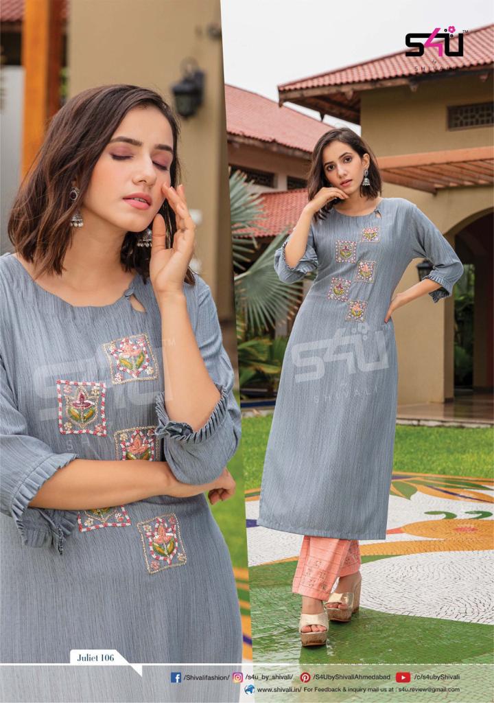 s4u juliet rayon gorgeous look kurti with pant catalog