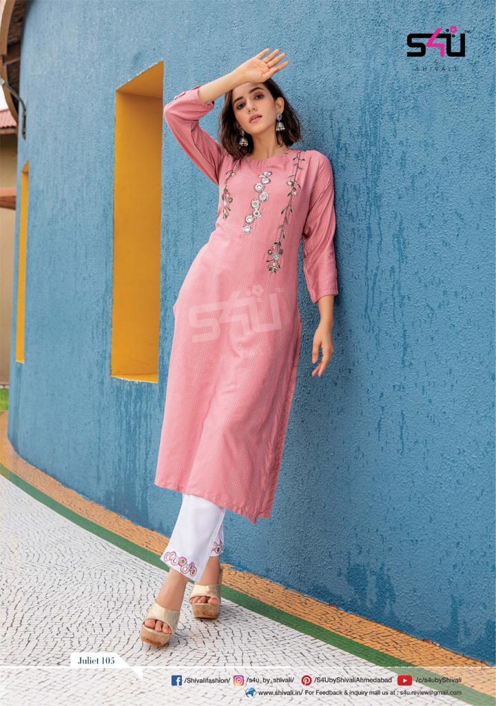 s4u juliet rayon gorgeous look kurti with pant catalog