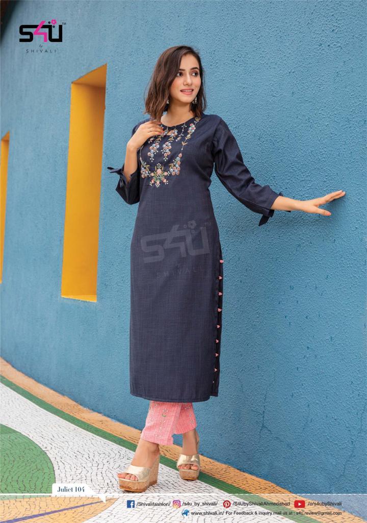 s4u juliet rayon gorgeous look kurti with pant catalog