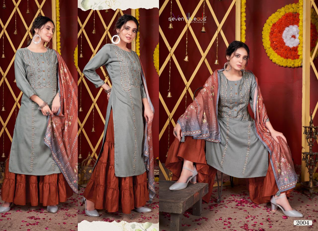 seven threads festal cotton viscose slub authentic fabric kurti bottom with dupatta catalog