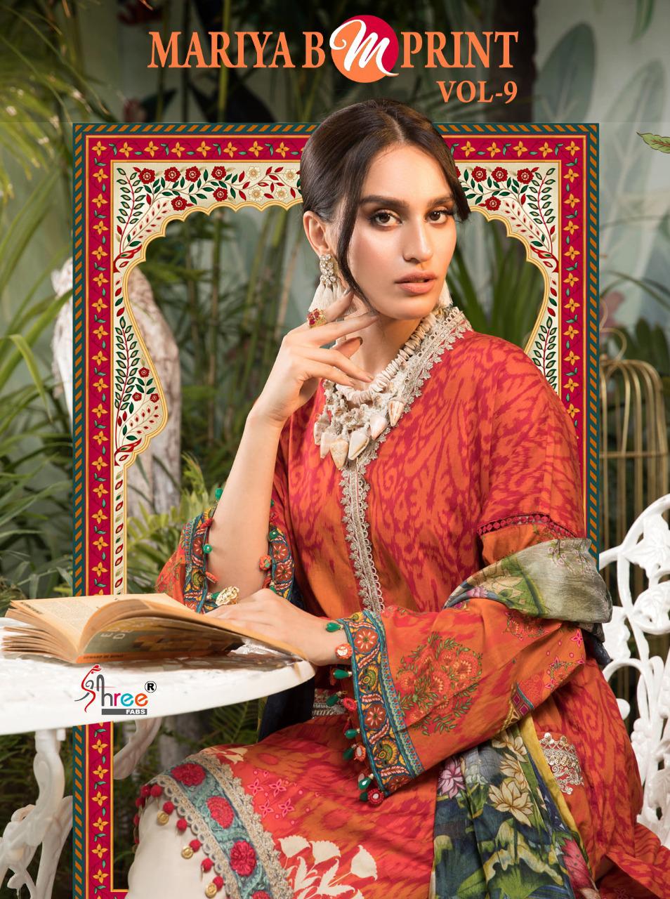 shree fab mariya b m print vol 9 cotton authentic fabric with siffon dupatta catalog