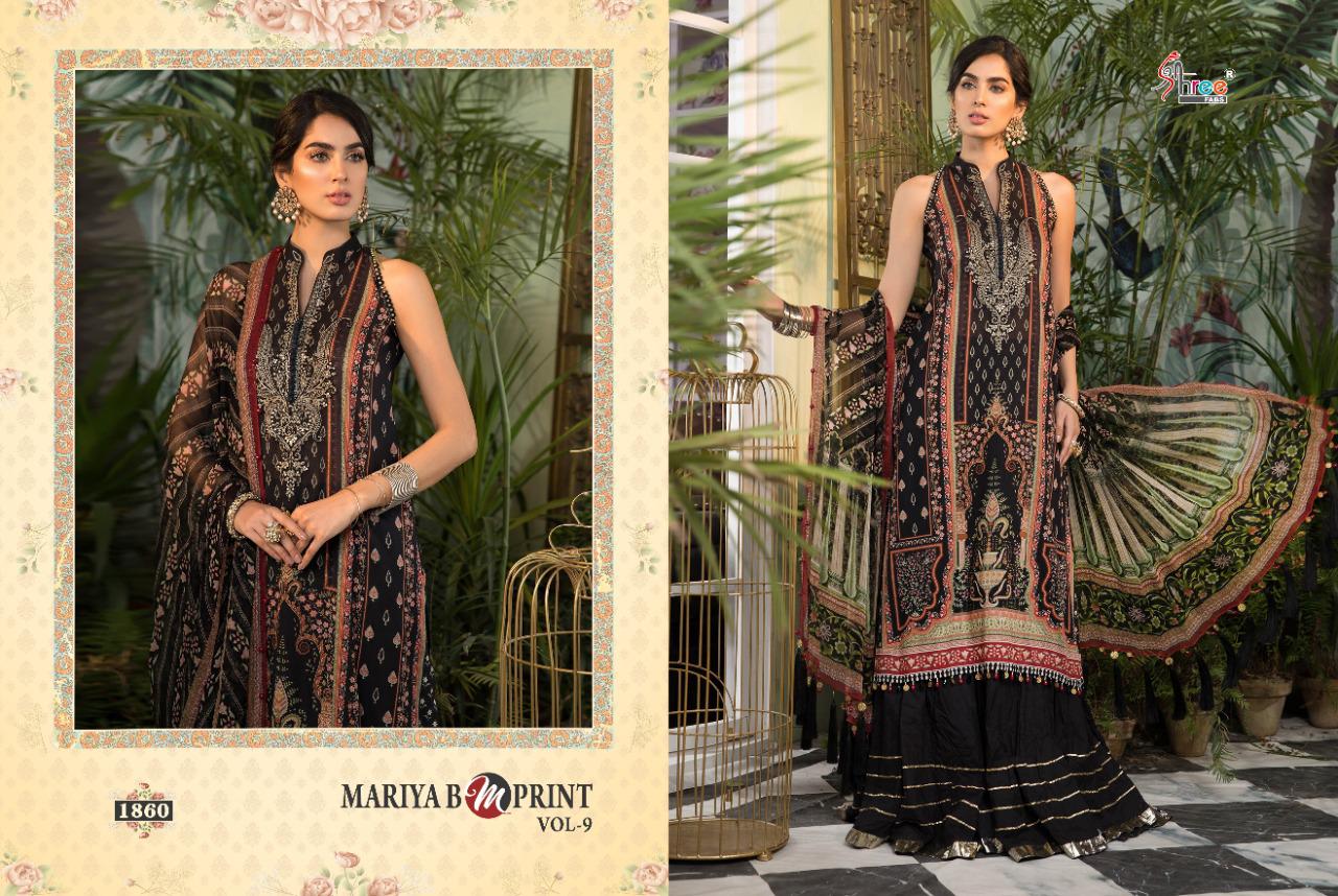 shree fab mariya b m print vol 9 cotton authentic fabric with siffon dupatta catalog