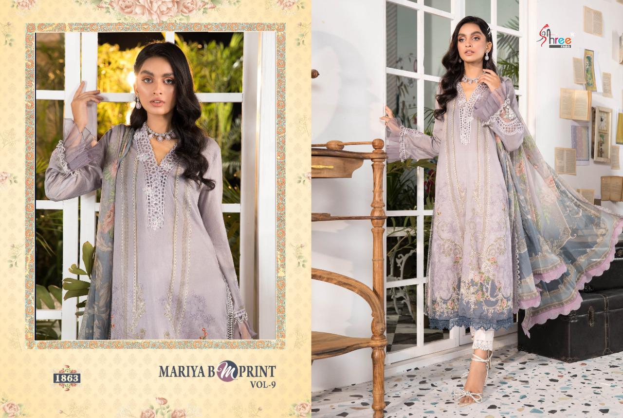 shree fab mariya b m print vol 9 cotton authentic fabric with siffon dupatta catalog