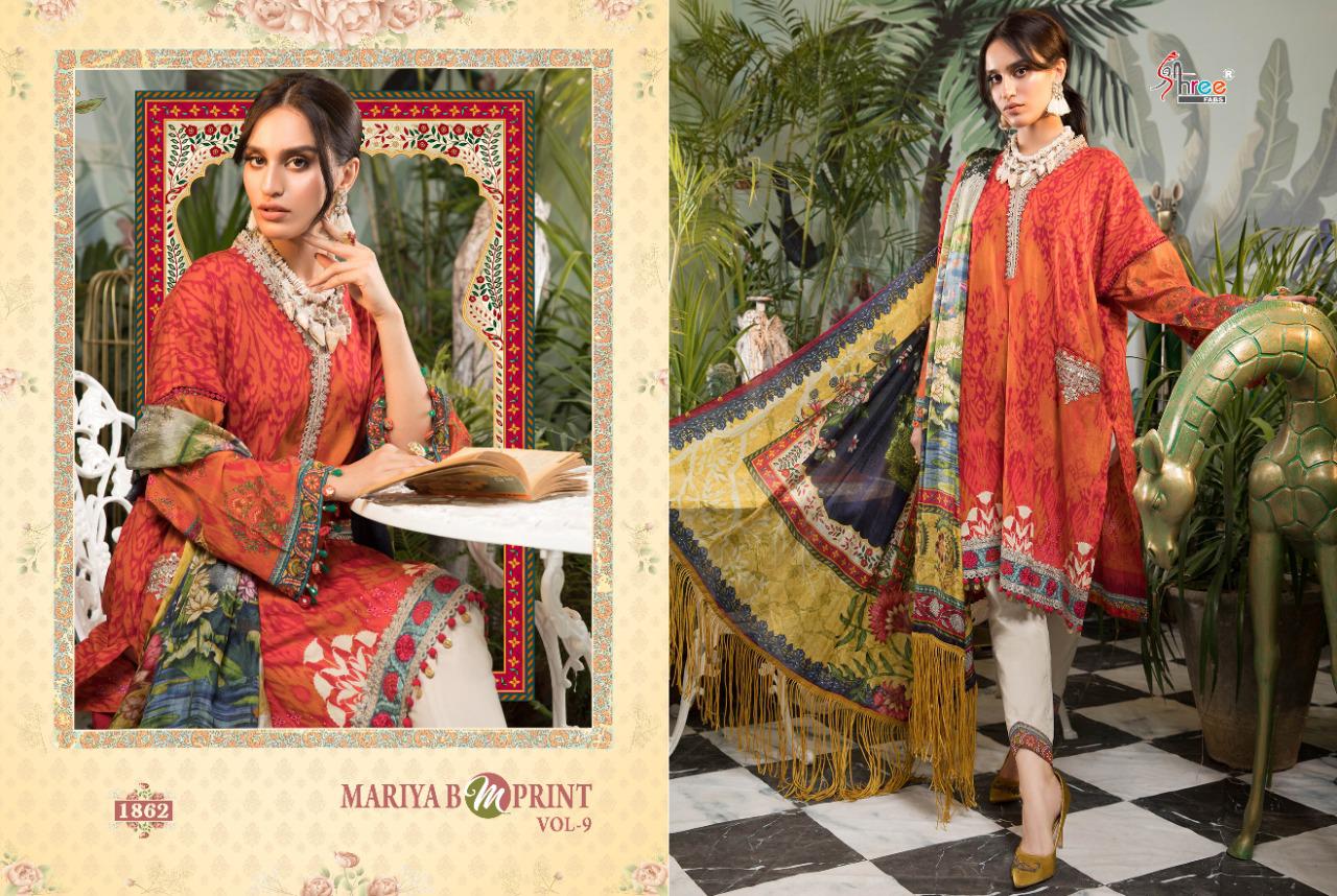 shree fab mariya b m print vol 9 cotton authentic fabric with siffon dupatta catalog