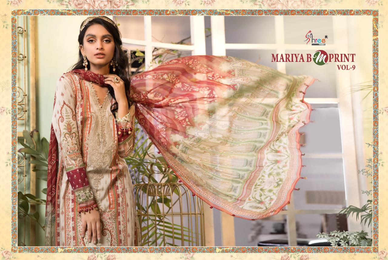 shree fab mariya b m print vol 9 cotton authentic fabric with siffon dupatta catalog