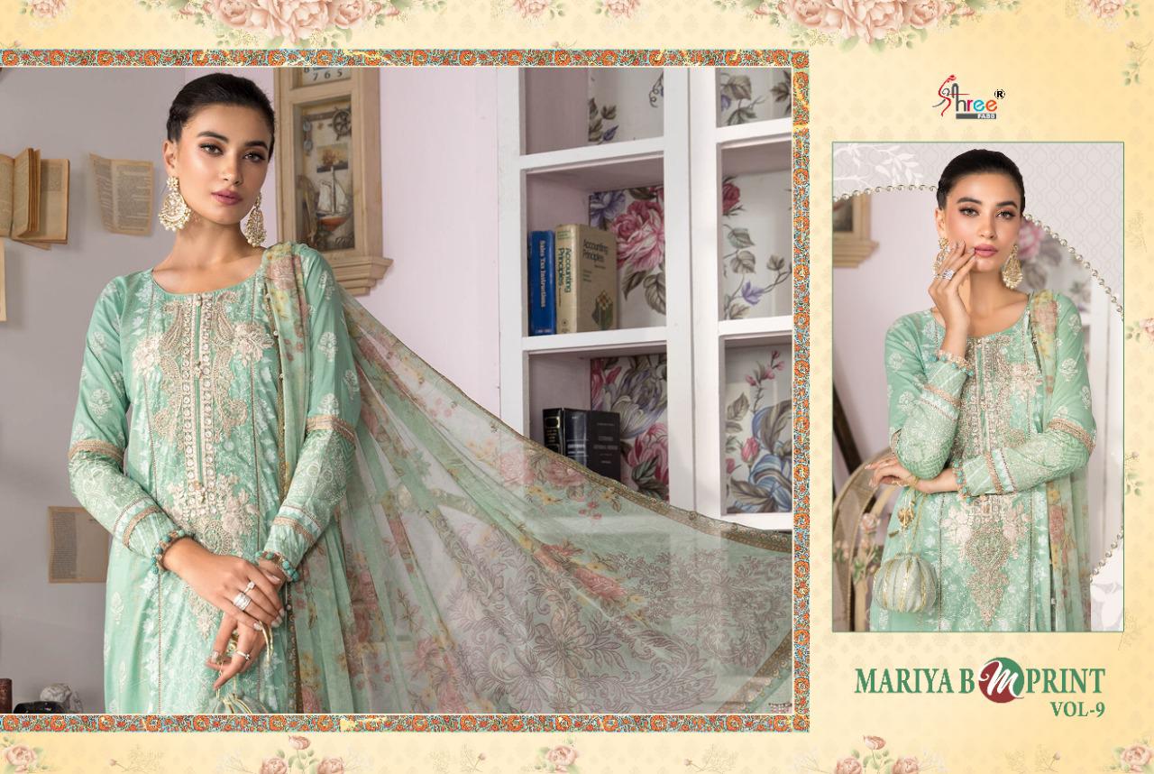 shree fab mariya b m print vol 9 cotton authentic fabric with siffon dupatta catalog