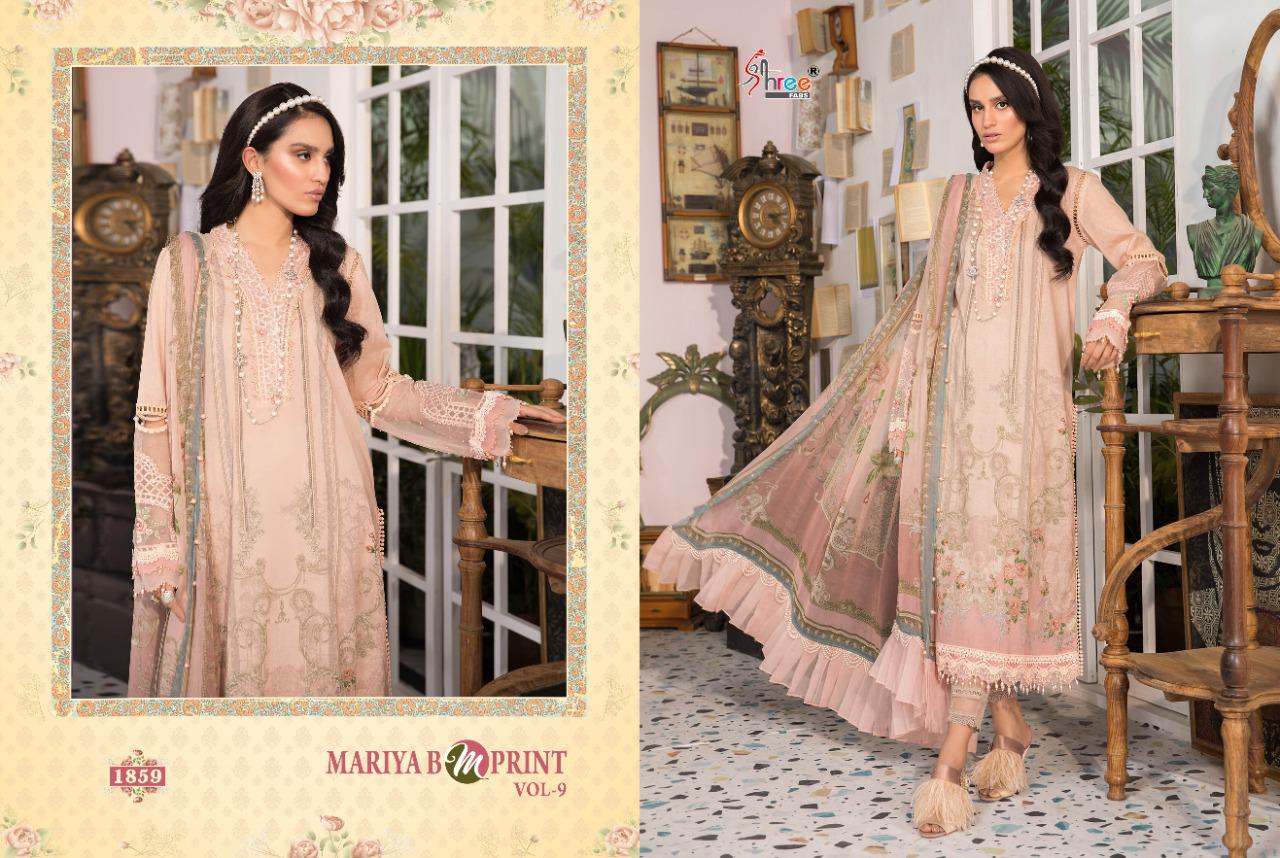 shree fab mariya b m print vol 9 cotton authentic fabric with siffon dupatta catalog