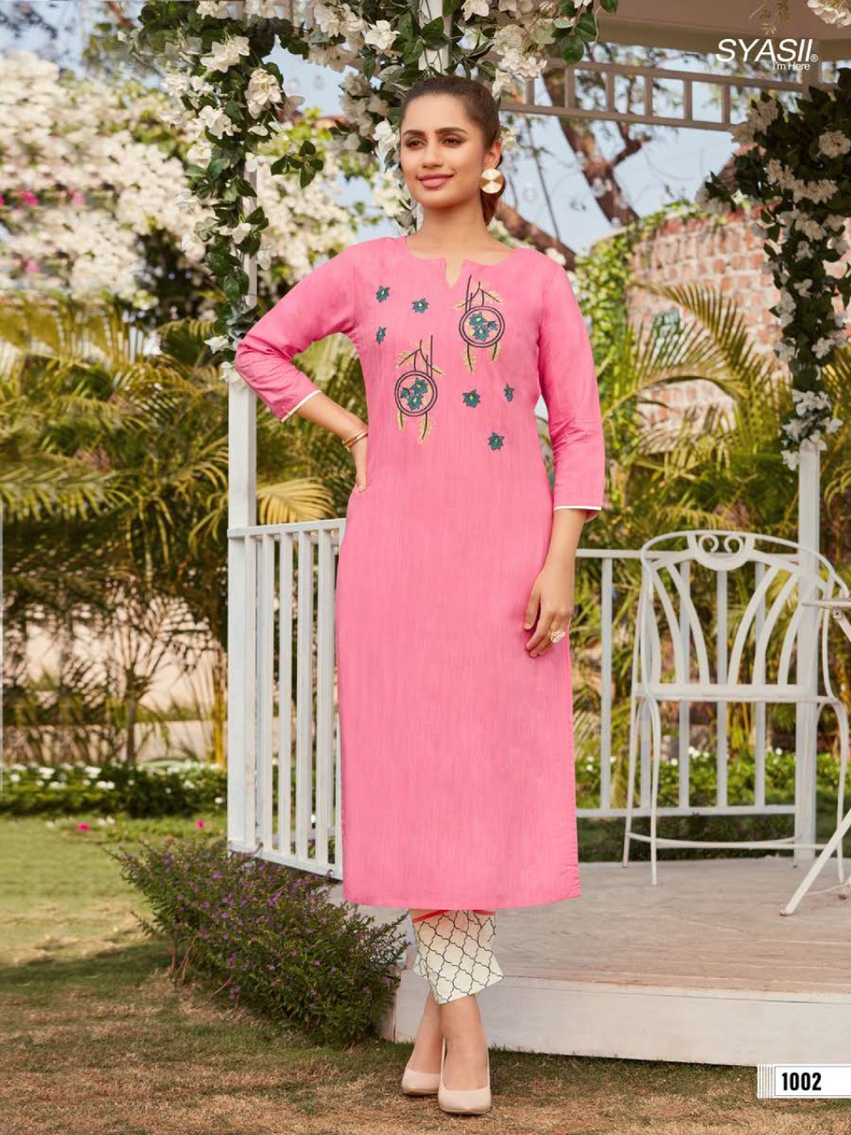 syasii magical beauty rayon decent embroidary look kurti with bottom catalog