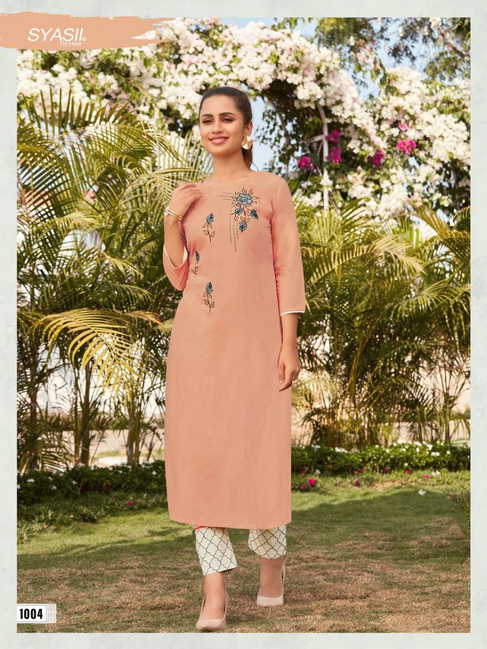 syasii magical beauty rayon decent embroidary look kurti with bottom catalog