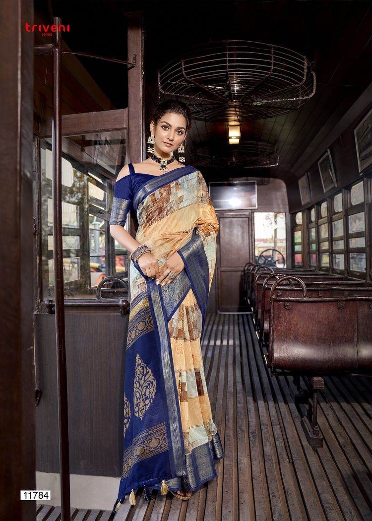 Triveni roop sundari linen classic trendy look saree catalog