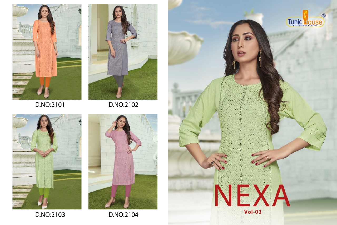 tunic house nexa vol 3 rayon elegant kurti catalog