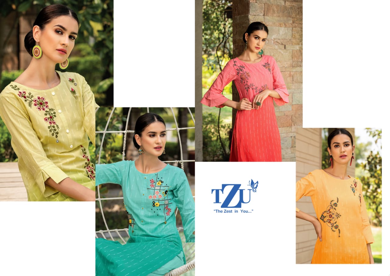 tzu siya cotton authentic fabric top with bottom and dupatta catalog