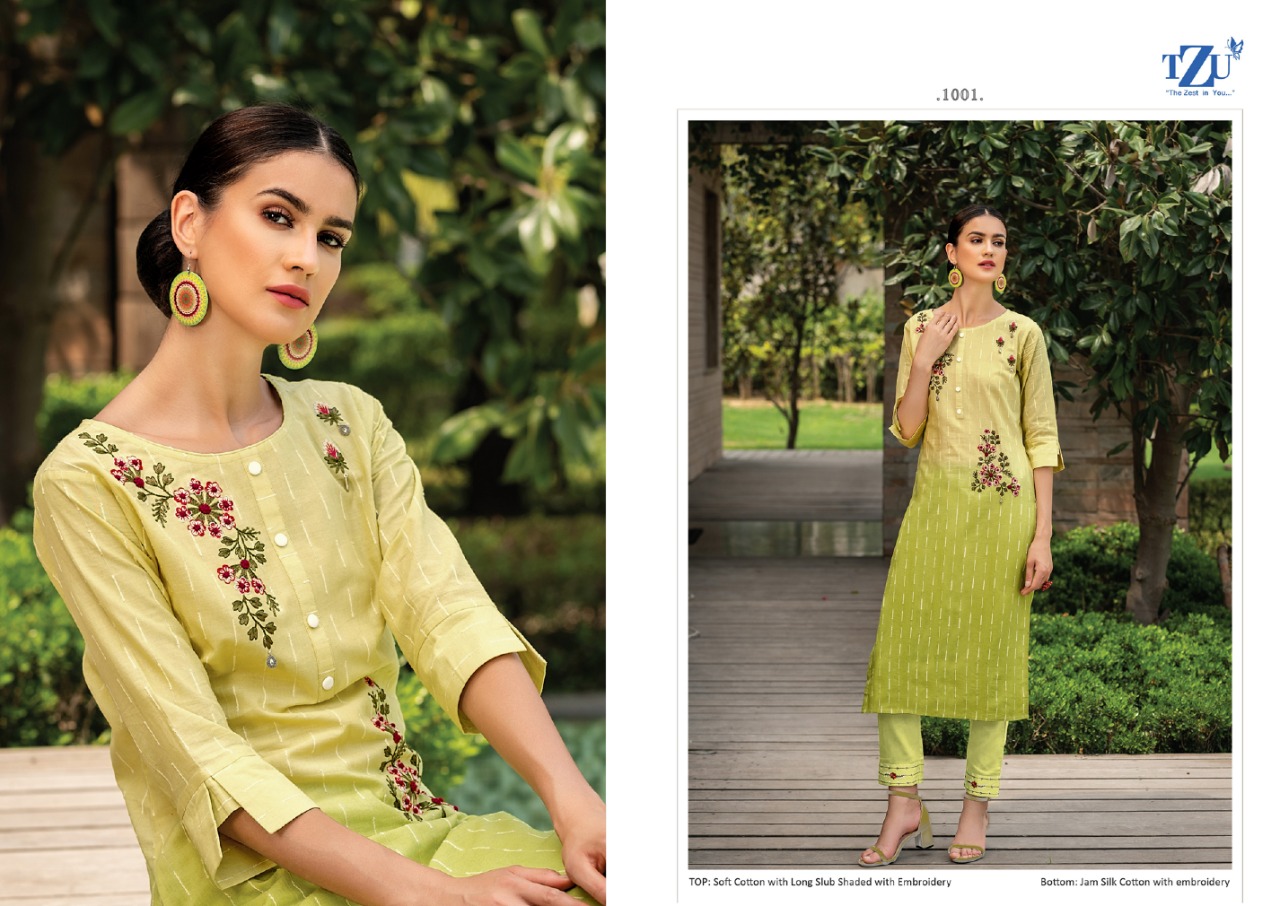 tzu siya cotton authentic fabric top with bottom and dupatta catalog