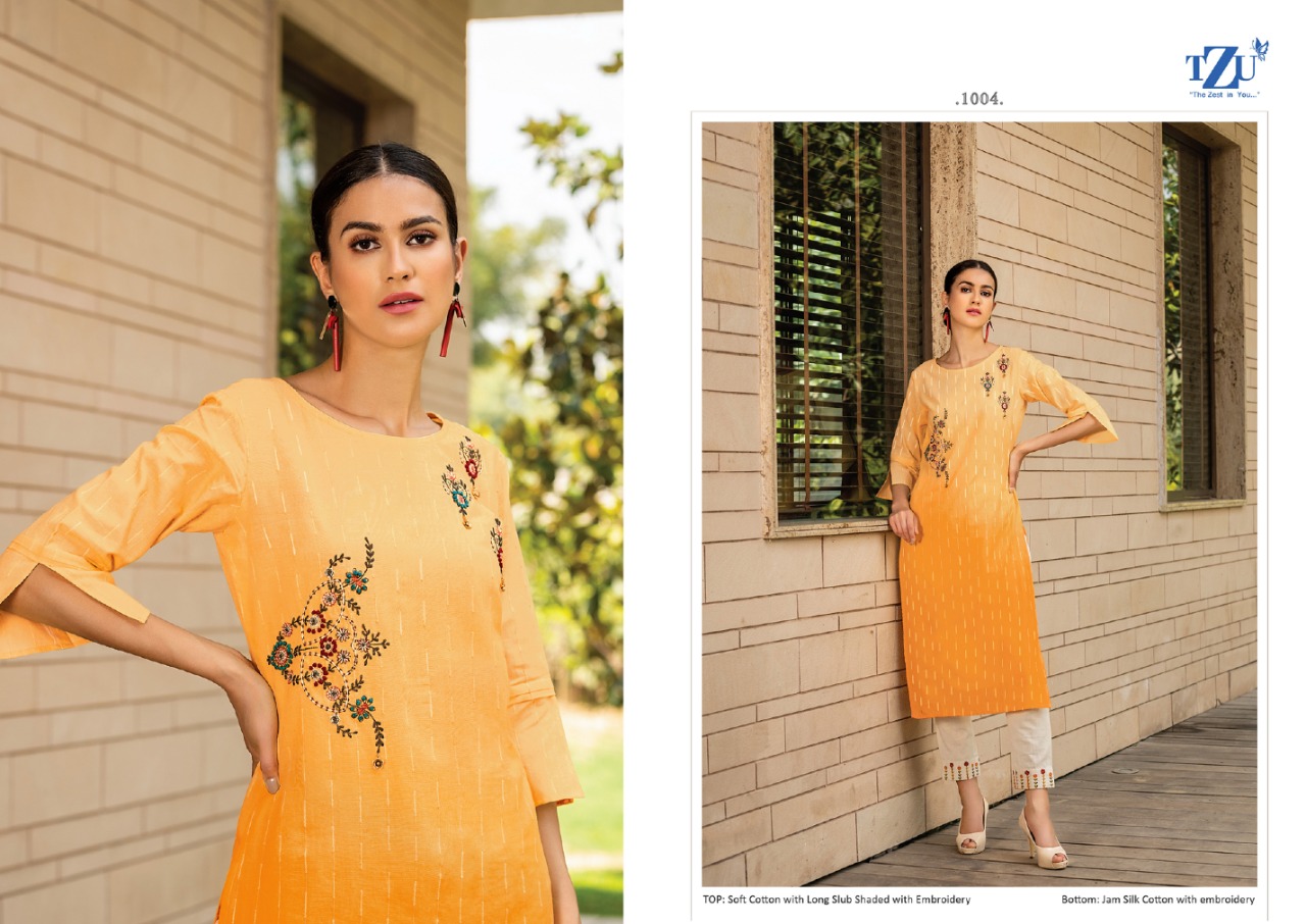 tzu siya cotton authentic fabric top with bottom and dupatta catalog