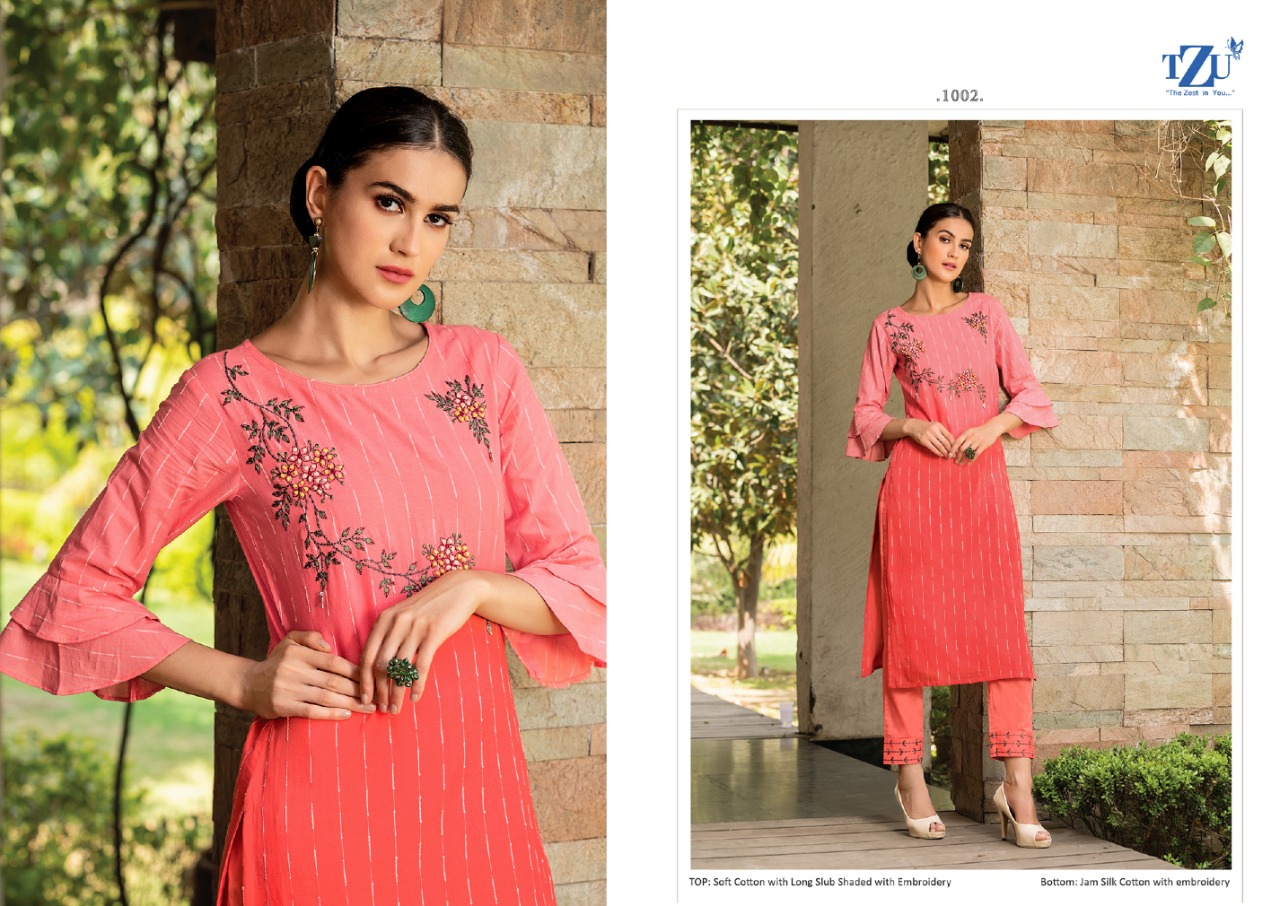 tzu siya cotton authentic fabric top with bottom and dupatta catalog