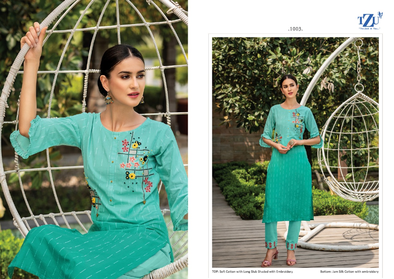 tzu siya cotton authentic fabric top with bottom and dupatta catalog