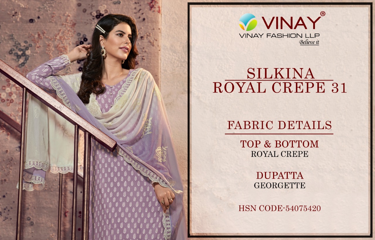 vinay fashion silkina royal crepe 31 georgette attrective look salwar suit catalog