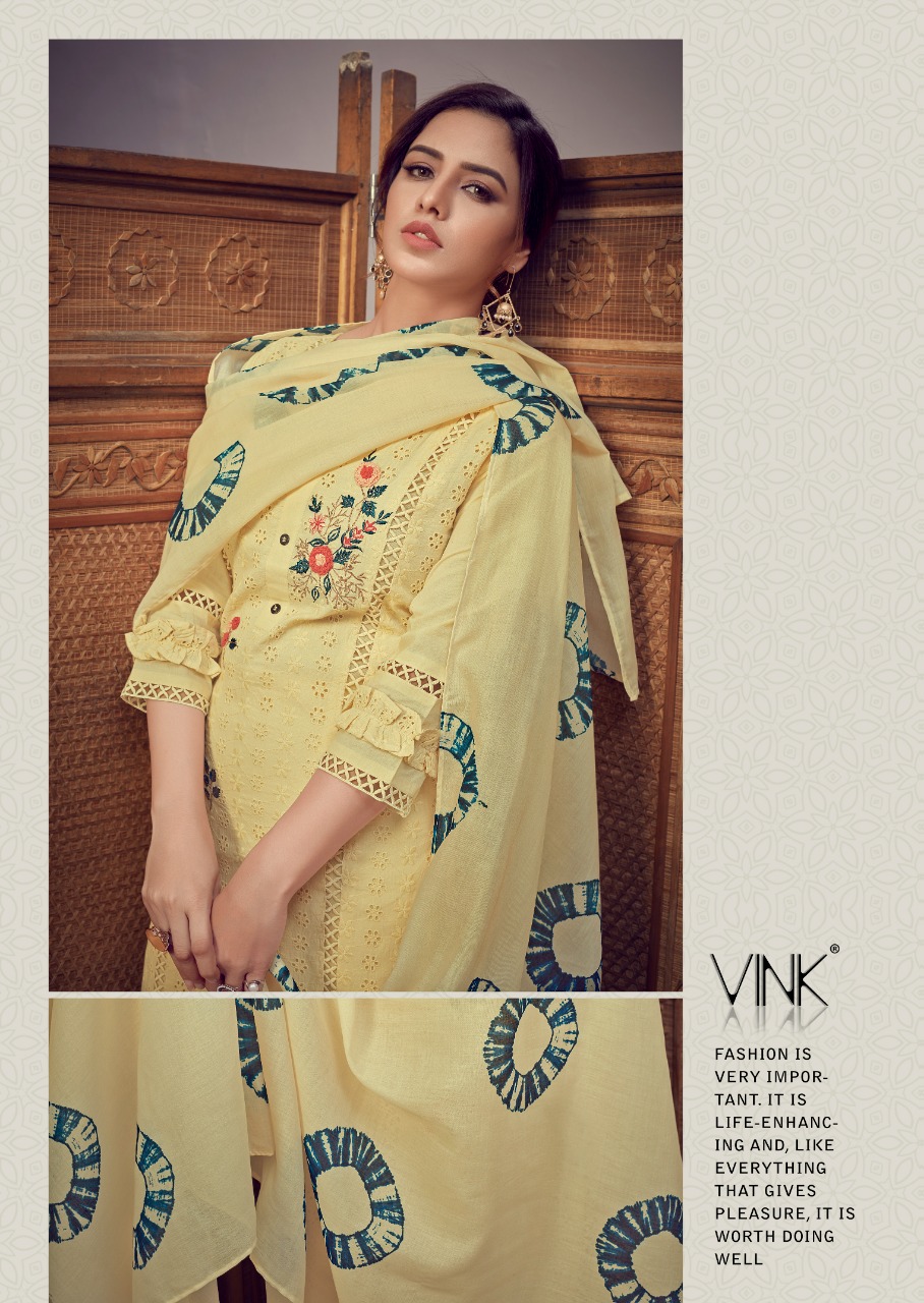 vink chikankari cotton authentic fabric top with pant and dupatta catalog