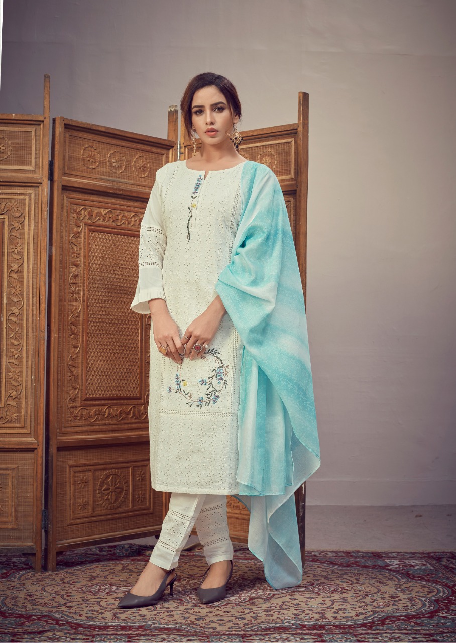 vink chikankari cotton authentic fabric top with pant and dupatta catalog