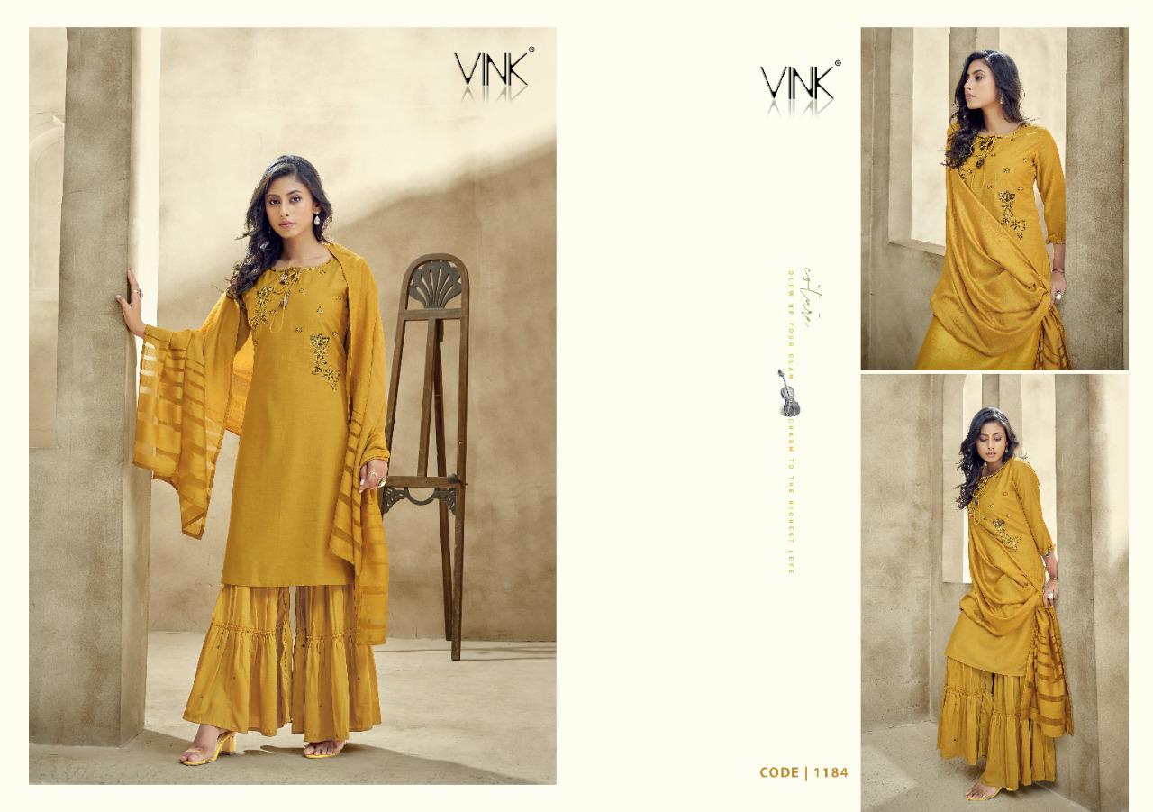 vink violin silk gorgeous look kurta dupatta with sharara catalog