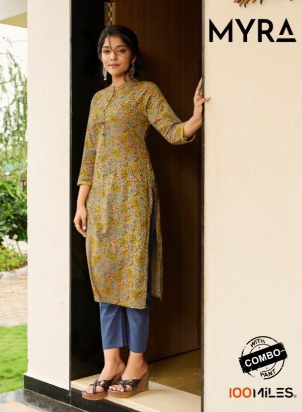 100 miiles myra cotton elegant look kurti with pant catalog