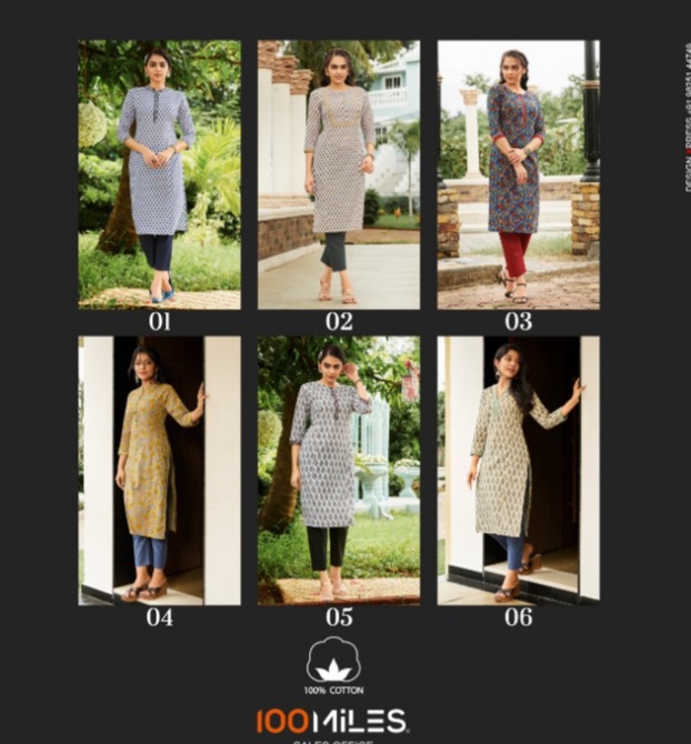 100 miiles myra cotton elegant look kurti with pant catalog