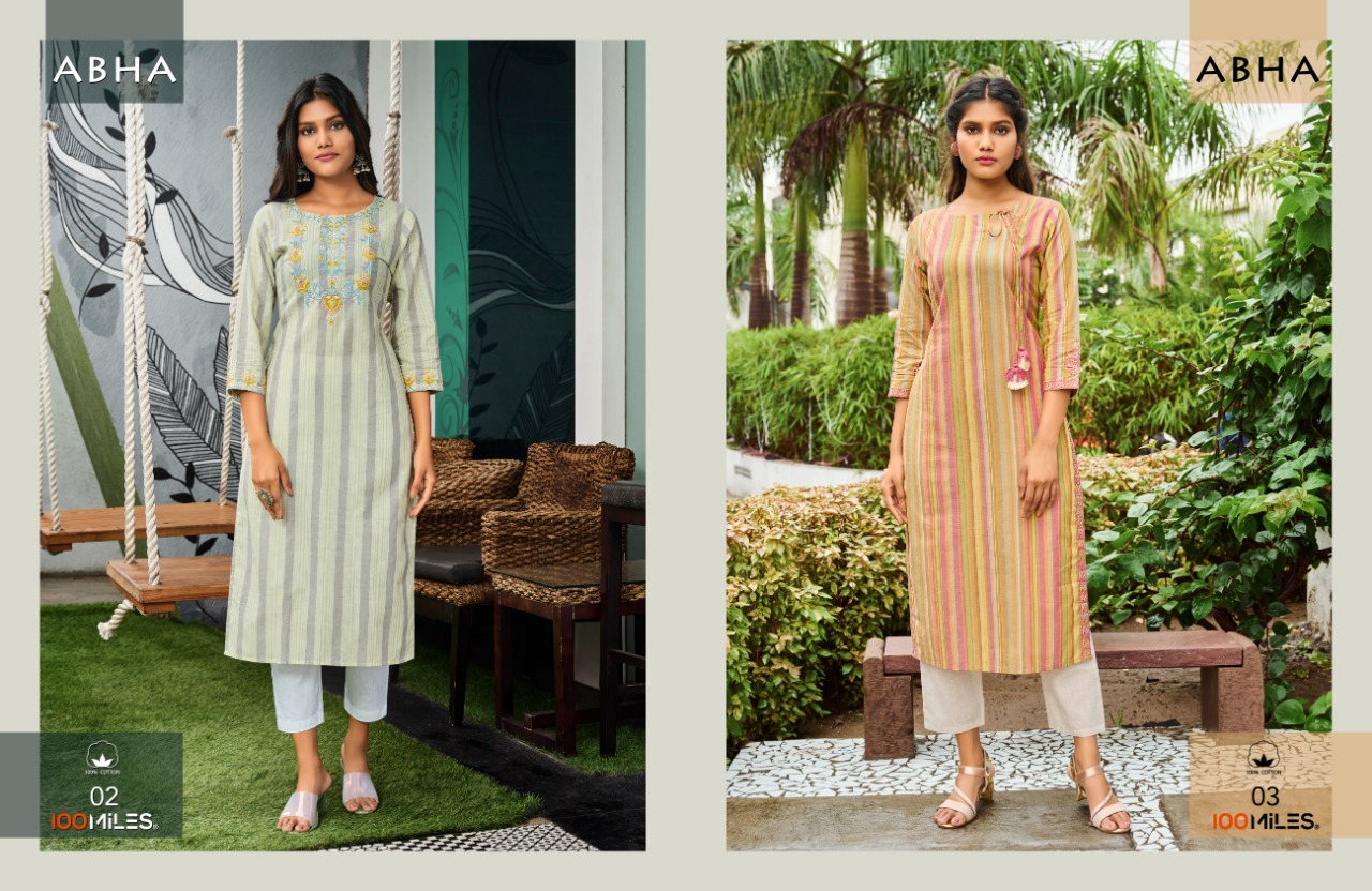 100 miles abha cotton  graceful look kurti catalog