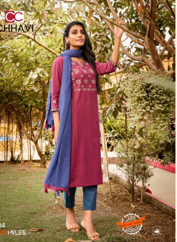 100 miles chhavi cotton authentic kurti with pant and dupatta catalog