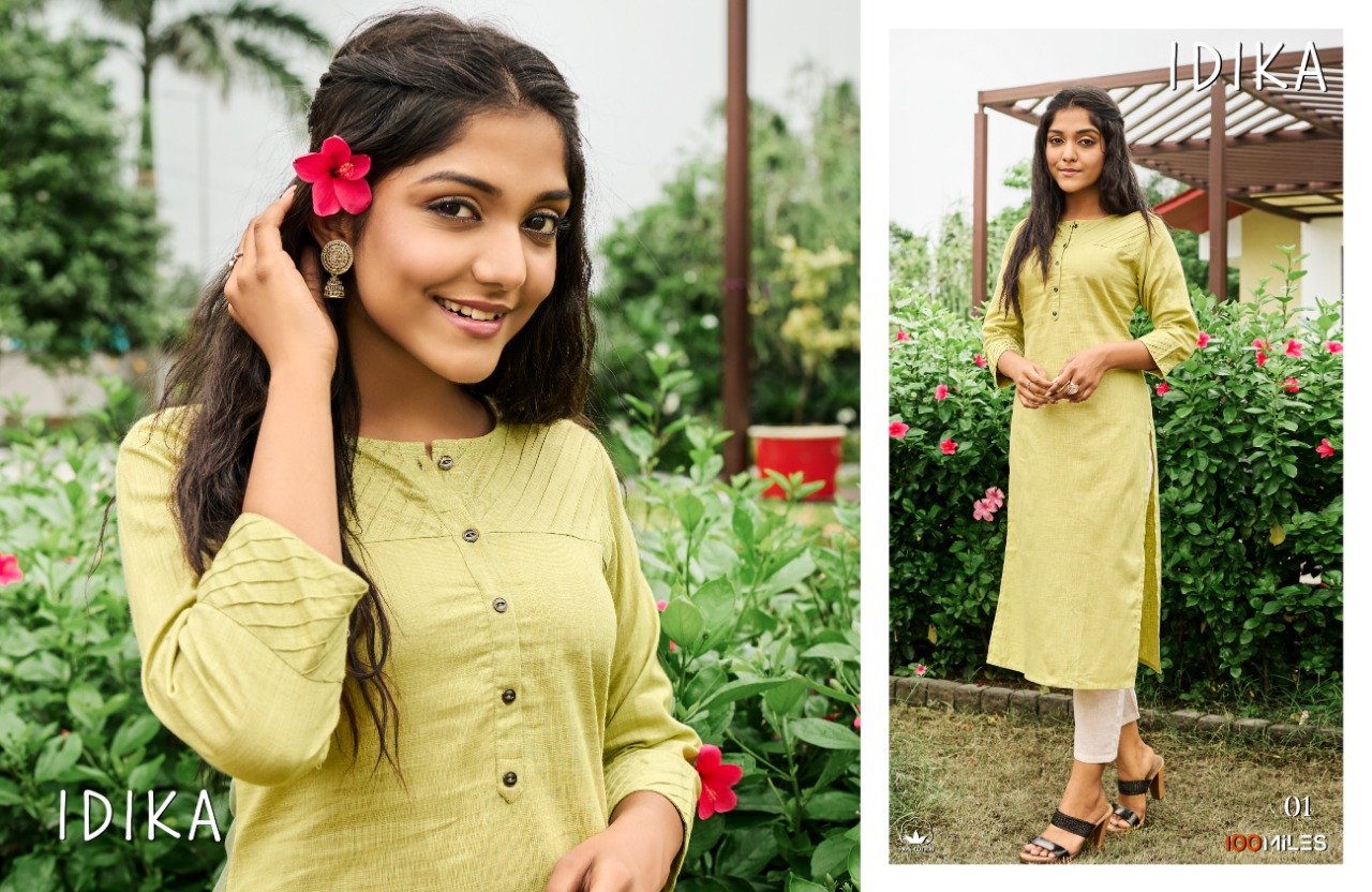 100 miles idika cotton attractive fancy kurti catalog