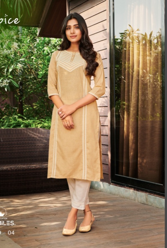 100 miles spice cotton graceful look kurti catalog