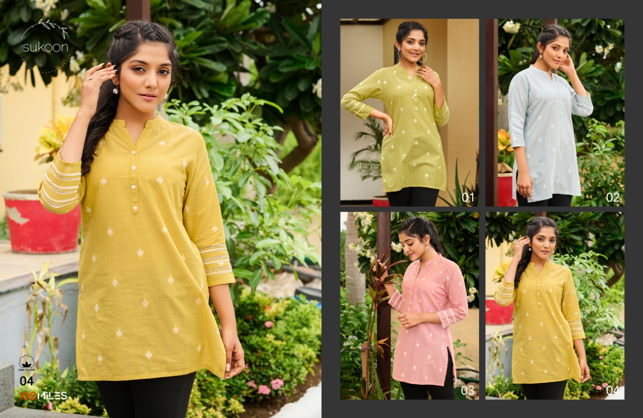 100 miles sukoon cotton graceful look short kurti catalog