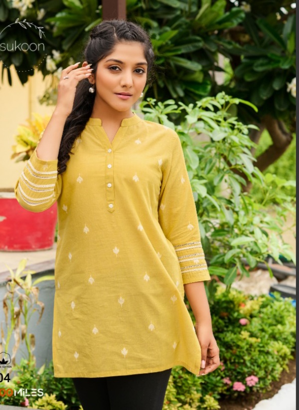 100 miles sukoon cotton graceful look short kurti catalog