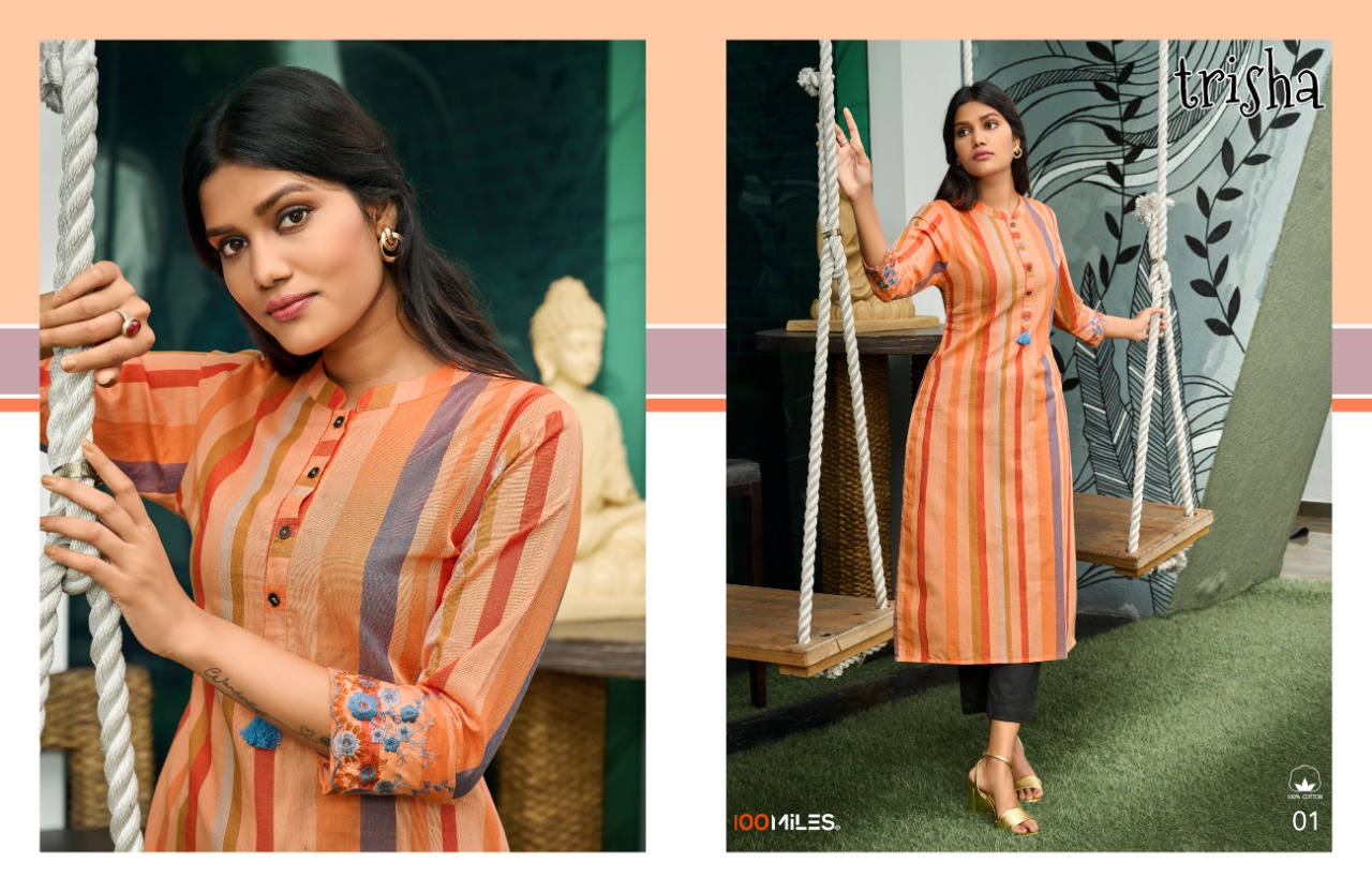 100 miles trisha cotton graceful look kurti catalog