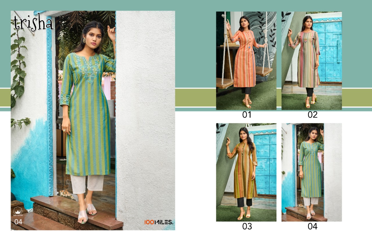 100 miles trisha cotton graceful look kurti catalog