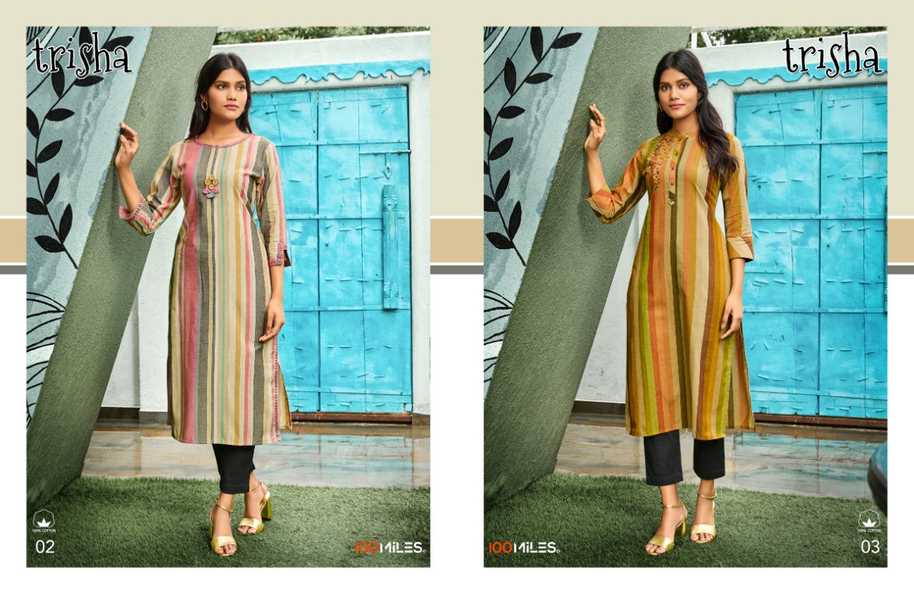 100 miles trisha cotton graceful look kurti catalog