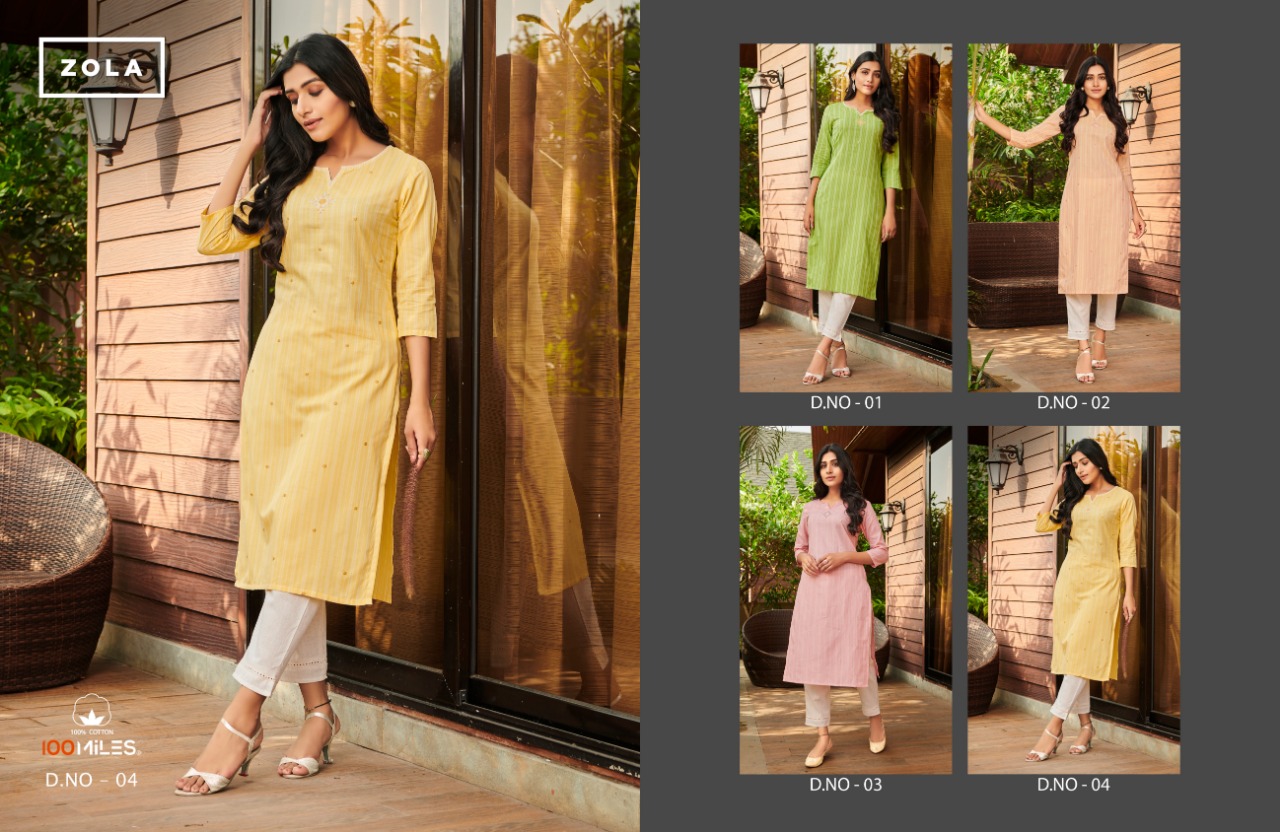 100 miles zola cotton decent look kurti catalog