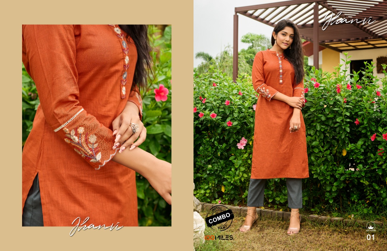 100 Milles jhanvi cotton new and modern style kurti with combo pant catalog