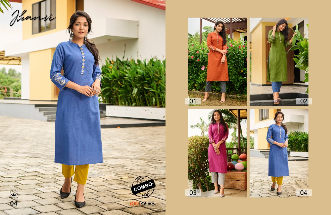 100 Milles jhanvi cotton new and modern style kurti with combo pant catalog